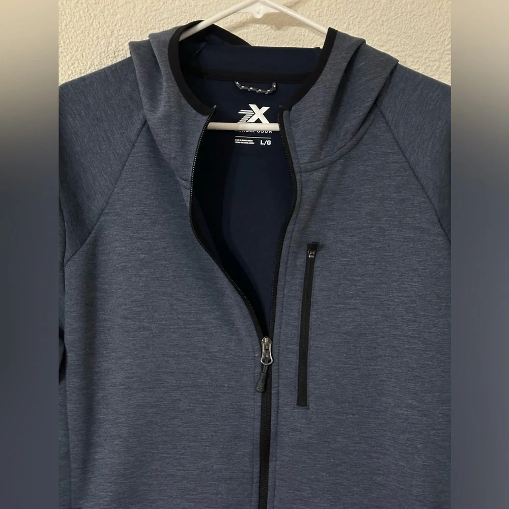 Zeroxposur Jacket Men Heathered Blue Zip Front Hooded Three Front Pockets Size L - Picture 2 of 7